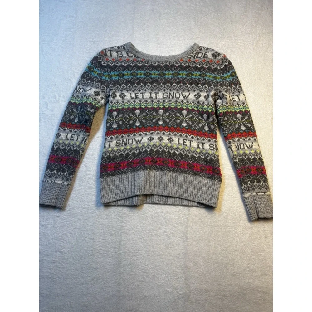 GAP Winter Sweater Kids Fair Isle Snowflake Winter Warm Girls Size 8 M Red‎ Gray